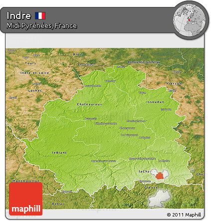 Physical 3D Map of Indre, satellite outside