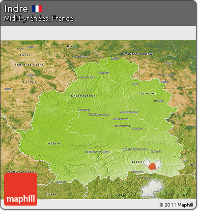 Physical 3D Map of Indre, satellite outside