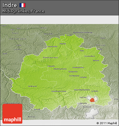 Physical 3D Map of Indre, semi-desaturated