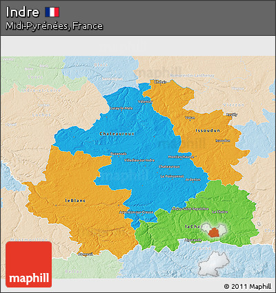 Political 3D Map of Indre, lighten