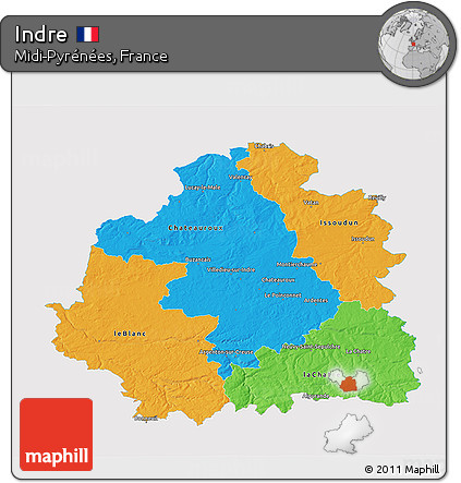 Political 3D Map of Indre, single color outside