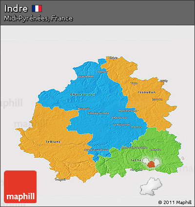 Political 3D Map of Indre, single color outside