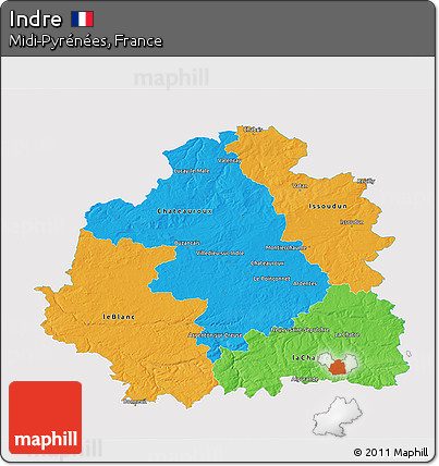 Political 3D Map of Indre, single color outside