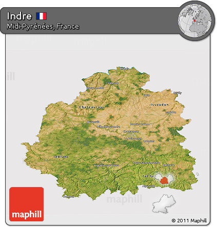 Satellite 3D Map of Indre, cropped outside