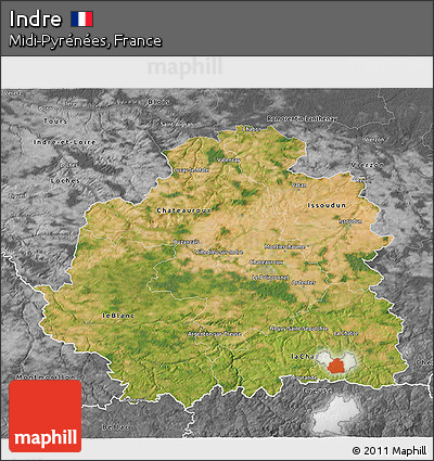 Satellite 3D Map of Indre, desaturated