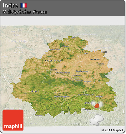 Satellite 3D Map of Indre, lighten
