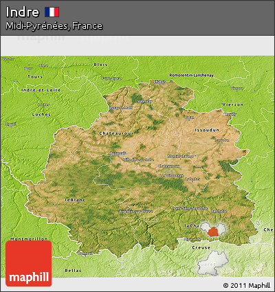 Satellite 3D Map of Indre, physical outside