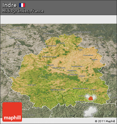 Satellite 3D Map of Indre, semi-desaturated