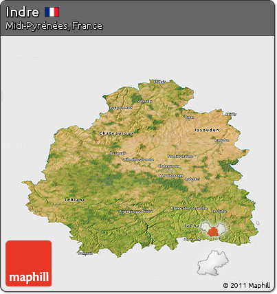 Satellite 3D Map of Indre, single color outside