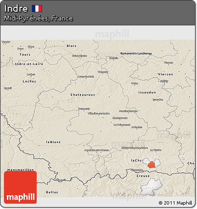 Shaded Relief 3D Map of Indre