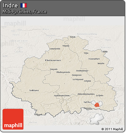 Shaded Relief 3D Map of Indre, lighten