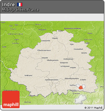 Shaded Relief 3D Map of Indre, physical outside