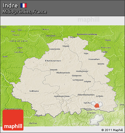 Shaded Relief 3D Map of Indre, physical outside