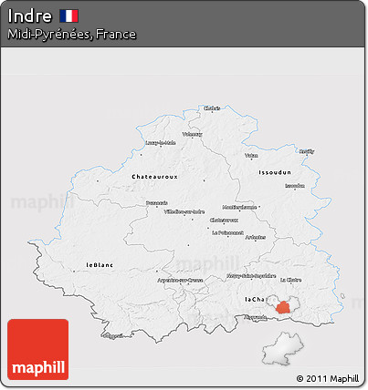 Silver Style 3D Map of Indre, single color outside