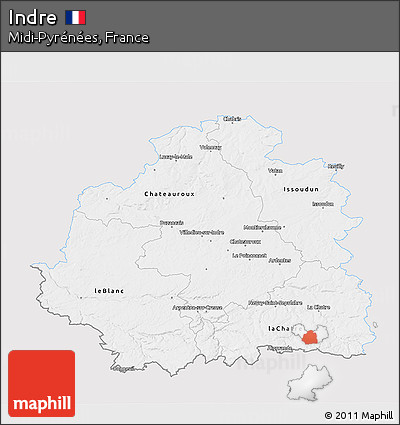 Silver Style 3D Map of Indre, single color outside