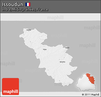 Gray 3D Map of Issoudun, single color outside