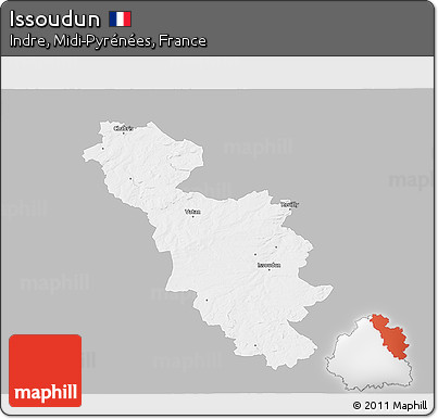 Gray 3D Map of Issoudun, single color outside
