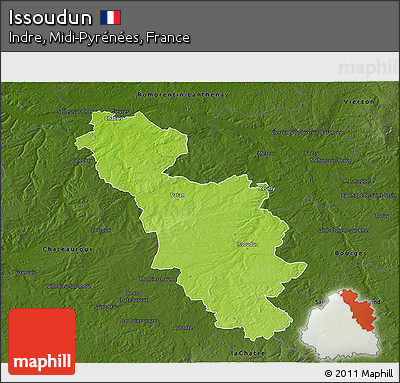 Physical 3D Map of Issoudun, darken