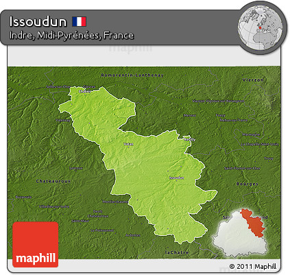 Physical 3D Map of Issoudun, darken
