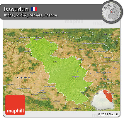Physical 3D Map of Issoudun, satellite outside