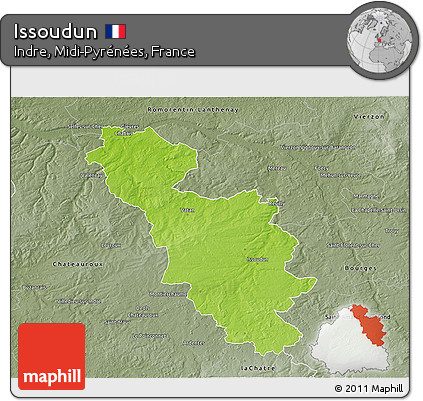 Physical 3D Map of Issoudun, semi-desaturated