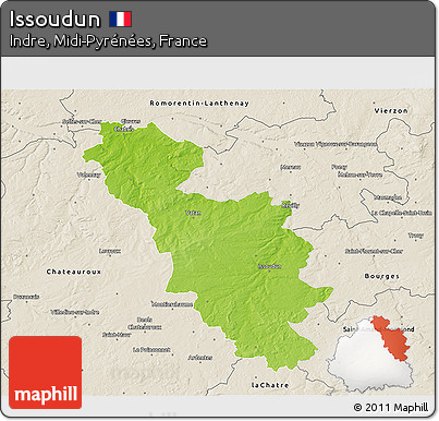 Physical 3D Map of Issoudun, shaded relief outside