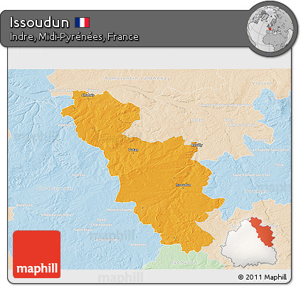 Political 3D Map of Issoudun, lighten