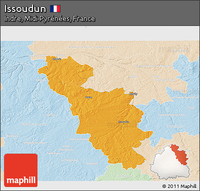 Political 3D Map of Issoudun, lighten