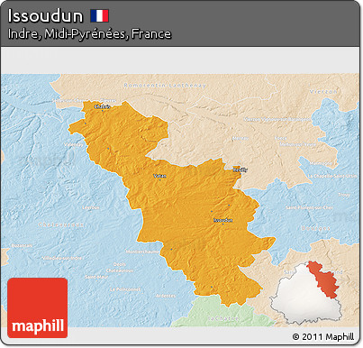 Political 3D Map of Issoudun, lighten