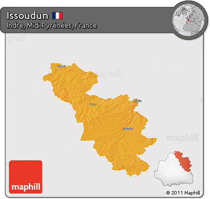 Political 3D Map of Issoudun, single color outside