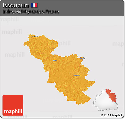 Political 3D Map of Issoudun, single color outside