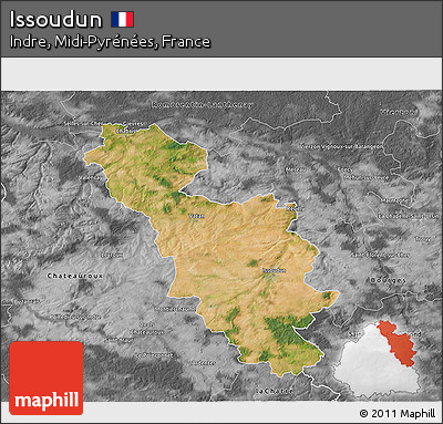 Satellite 3D Map of Issoudun, desaturated