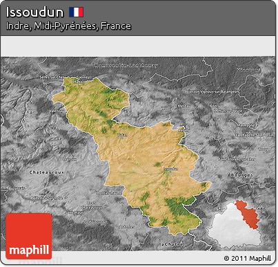 Satellite 3D Map of Issoudun, desaturated