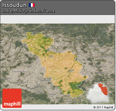Satellite 3D Map of Issoudun, semi-desaturated