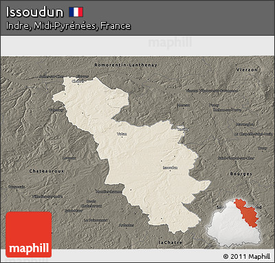 Shaded Relief 3D Map of Issoudun, darken