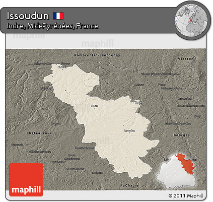 Shaded Relief 3D Map of Issoudun, darken