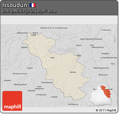 Shaded Relief 3D Map of Issoudun, desaturated