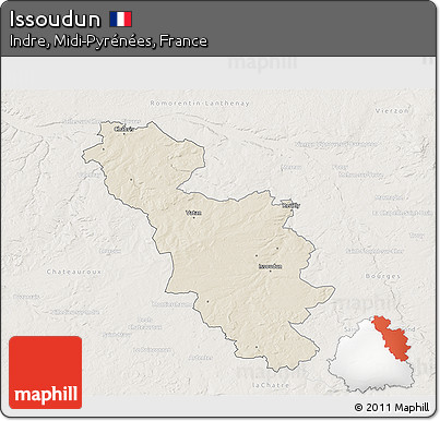 Shaded Relief 3D Map of Issoudun, lighten