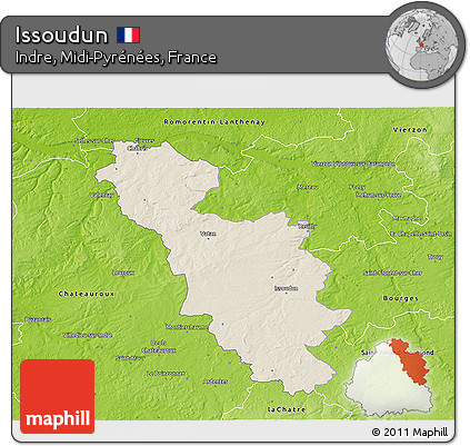 Shaded Relief 3D Map of Issoudun, physical outside