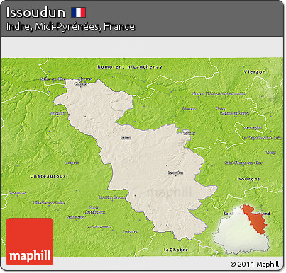 Shaded Relief 3D Map of Issoudun, physical outside