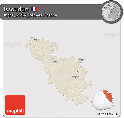 Shaded Relief 3D Map of Issoudun, single color outside