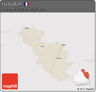 Shaded Relief 3D Map of Issoudun, single color outside