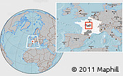 Gray Location Map of Issoudun, highlighted country, highlighted grandparent region, within the entire country, hill shading