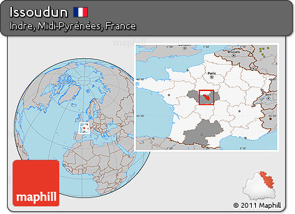Gray Location Map of Issoudun, highlighted country, highlighted grandparent region