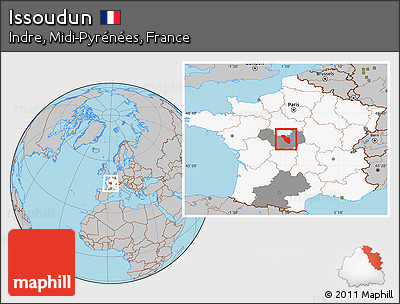 Gray Location Map of Issoudun, highlighted country, highlighted grandparent region