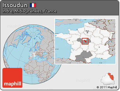 Gray Location Map of Issoudun, highlighted country, highlighted grandparent region