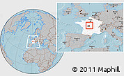 Gray Location Map of Issoudun, highlighted country, highlighted parent region, within the entire country, hill shading