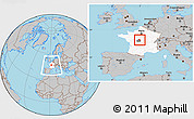 Gray Location Map of Issoudun, highlighted country, highlighted parent region, within the entire country