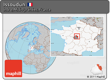 Gray Location Map of Issoudun, highlighted country, highlighted parent region