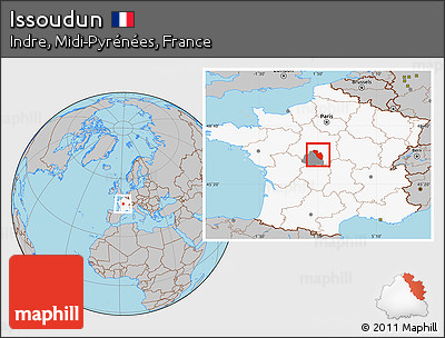 Gray Location Map of Issoudun, highlighted country, highlighted parent region